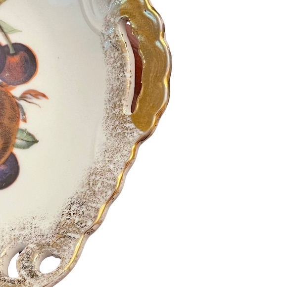 Unmarked Vintage Hand Painted Dish 8.5"  Fruit Pears Grapes Cherries - Picture 4 of 7